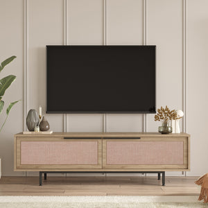 TV meubel Kvænangen 160x35,5x45 cm eikenkleurig zwart en rotan look [en.casa]