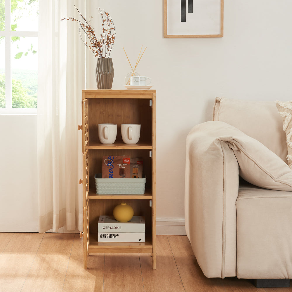 Bijzetkast met 3 deuren Ypäjä 82x33x27 cm bamboe [en.casa] - premiumXL