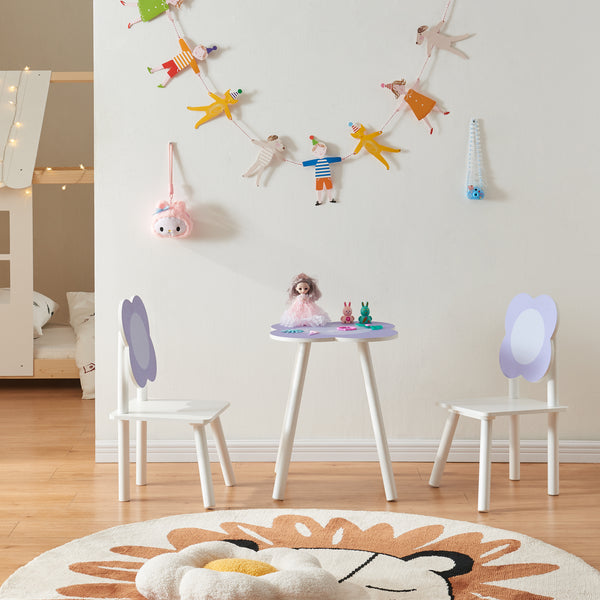 Kindertafel met 2 kinderstoelen Simrishamn wit en lila [en.casa]