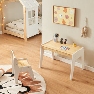 Kindertafel met kinderstoel Skinnskatteberg naturel en wit [en.casa]