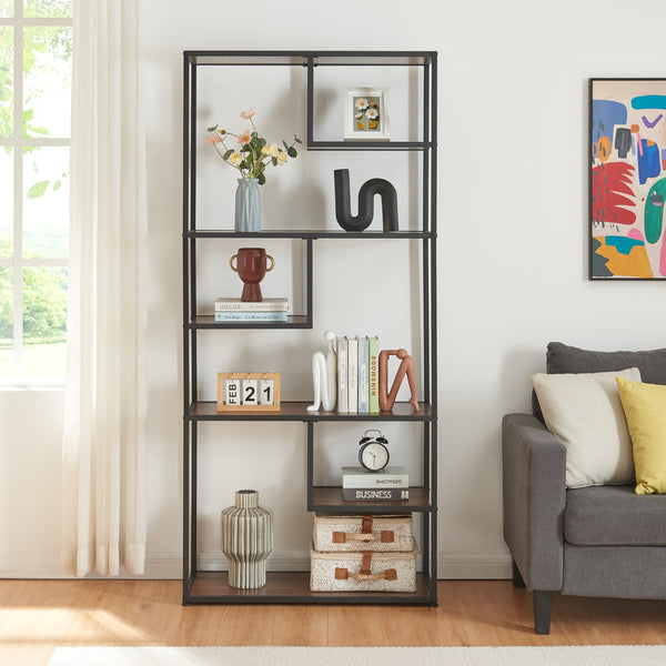 Boekenkast Østre open kast 180x83x34 cm zwart en walnootkleurig [en.casa]