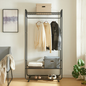 Kledingkast Vestvågøy open kast op wielen 176x90x40 cm zwart [en.casa]