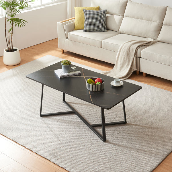 Salontafel Riskiften marmerlook zwart en zwart 120x60x48 cm [en.casa]