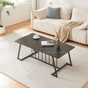 Salontafel Nospoo marmerlook zwart 120x60x46 cm [en.casa]