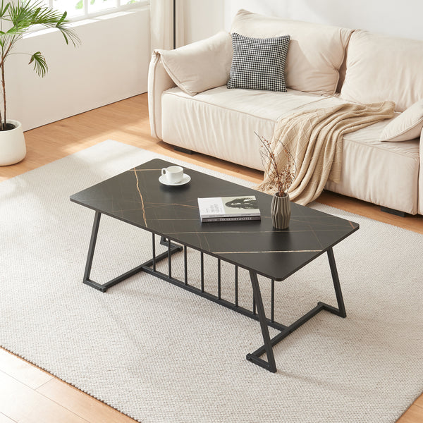 Salontafel Nospoo marmerlook zwart 120x60x46 cm [en.casa]