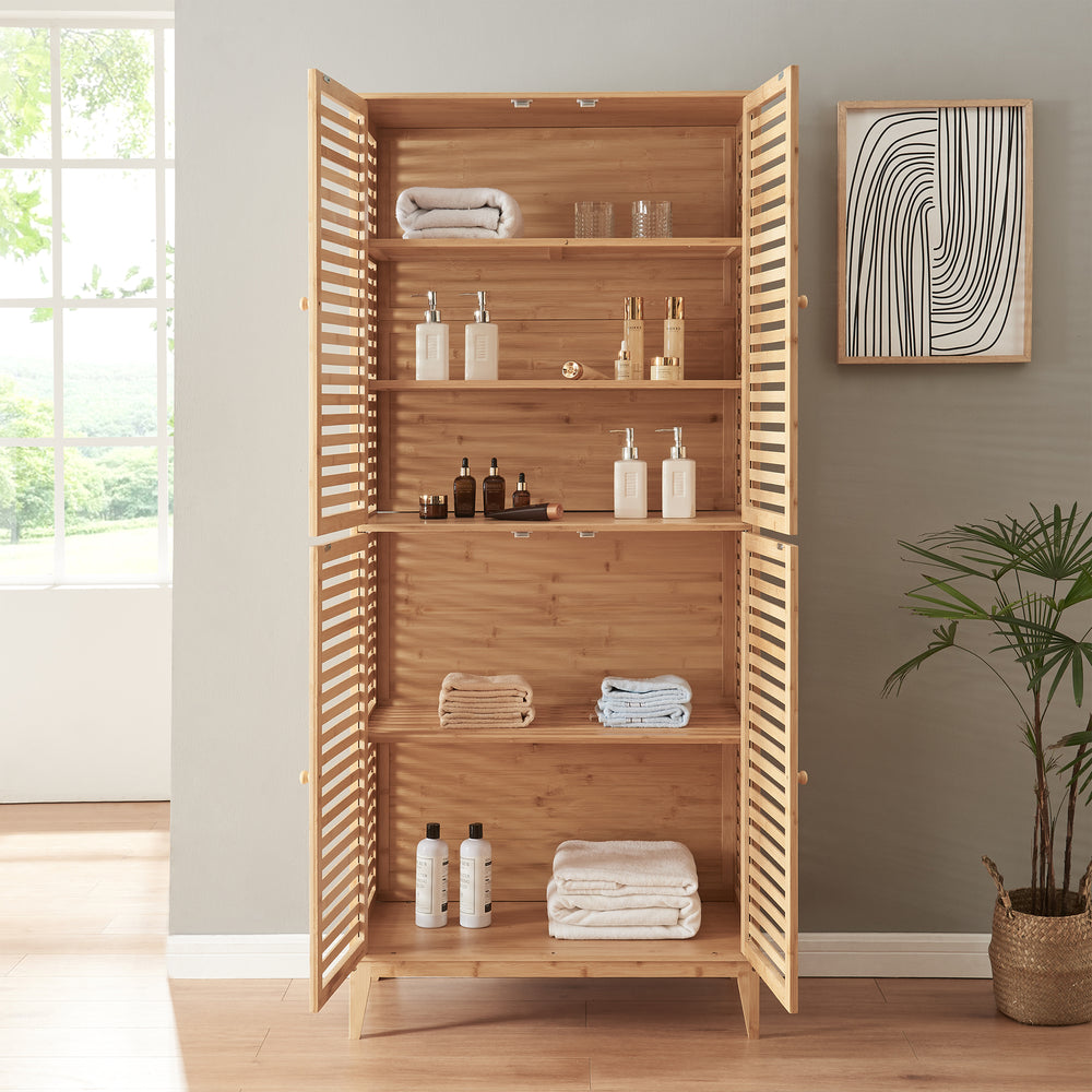 Badezimmerschrank Raurgela 180x80x40 cm bamboe [en.casa] - premiumXL