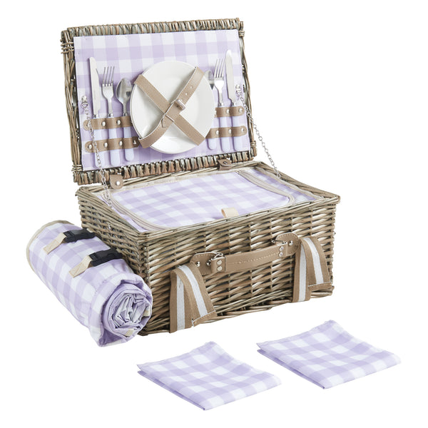 Picknickmand Bisceglie 2-persoons picknickset naturel paars en wit casa.pro