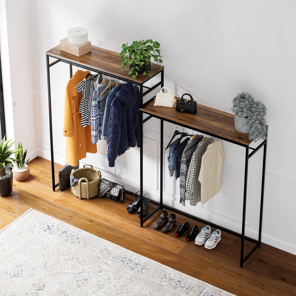 Garderobestandaard Skestbyena uit twee elementen 140x240x40 cm Zwart/Walnootlook [en.casa] - premiumXL