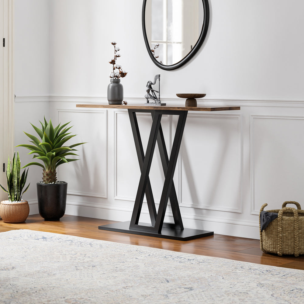 Konsolentisch Seinshung 110x30x80 cm Zwart/Walnootlook [en.casa] - premiumXL