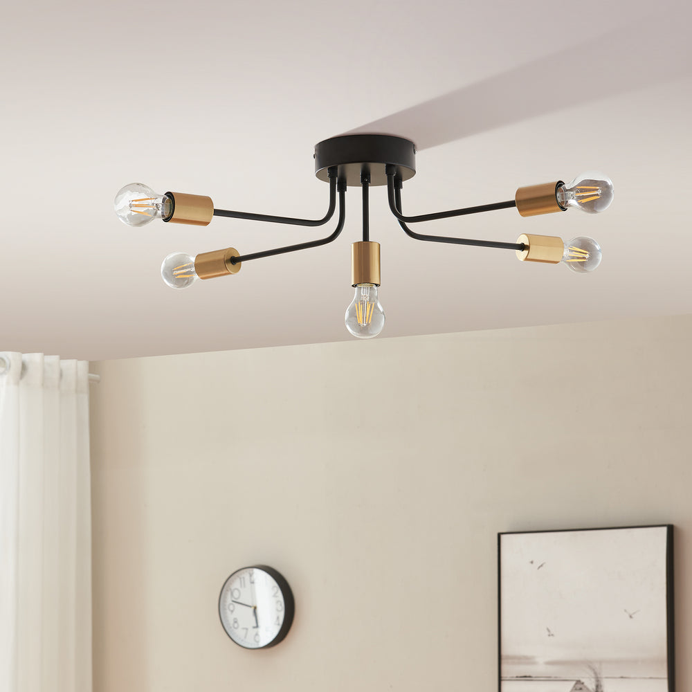 Deckenleuchte Benfleet 5 x E27 Schwarz/Messingfarben [lux.pro] - premiumXL