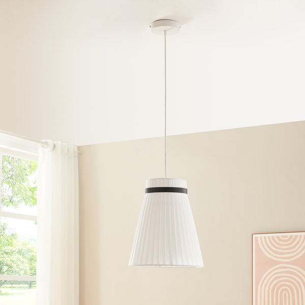 Hanglamp Broughton E27 stoffen lampenkap wit met zwarte ring lux.pro