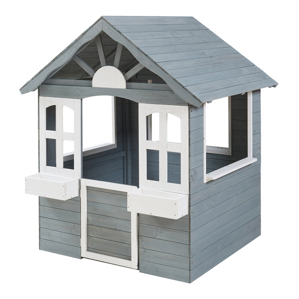 Speelhuis Vesa houten kinderhuisje grijs en wit casa.pro
