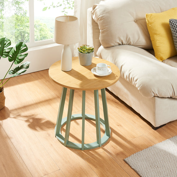 Bijzettafel Lensuu 48x48 cm rond eikenkleurig en pastellgroen [en.casa]