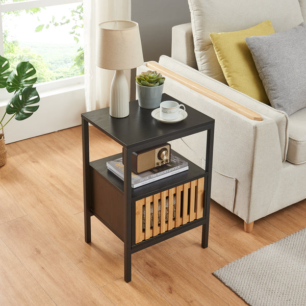 Nachtkastje Luniehti zwart en bamboe 58x40x33 cm [en.casa]