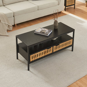 Salontafel Luniehti zwart en naturel 100x40x48 cm [en.casa]