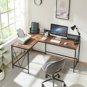 Bureau Frelvepirg L-vorm 165x110x90 cm zwart en walnootkleurig [en.casa]