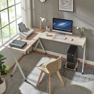 Bureau Tarielarg L-vorm met pc-standaard 158x120x75 cm wit en eikenkleurig [en.casa]