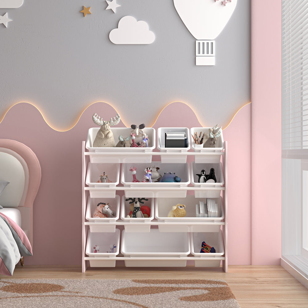 Kinderrek Vestnes met 12 opbergbakken 78x86x27 cm Cotton Candy/Wit [en.casa] - premiumXL