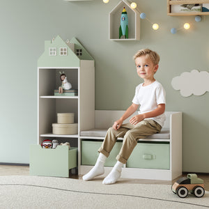 Kinderrek met zitbank Vipsali 100x99x30 cm mintgroen en wit [en.casa]