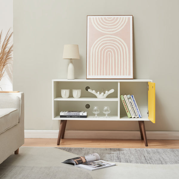 Tv meubel Vare 100x40x66 cm wit geel en walnootkleurig [en.casa]