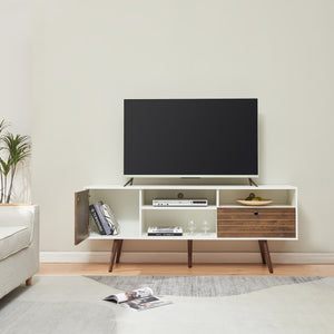 Tv-meubel Vare 165x40x66 cm wit en walnootkleurig [en.casa]