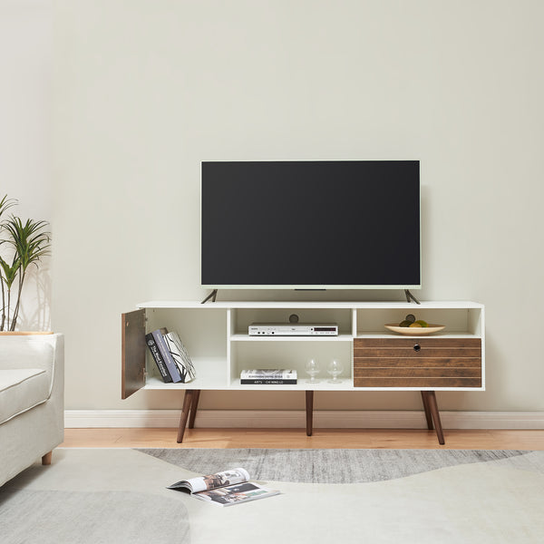 Tv-meubel Vare 165x40x66 cm wit en walnootkleurig [en.casa]
