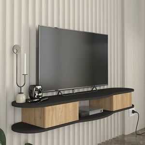 TV meubel Nyskiri zwevend 150x35x19 cm antraciet en eikenkleurig [en.casa]