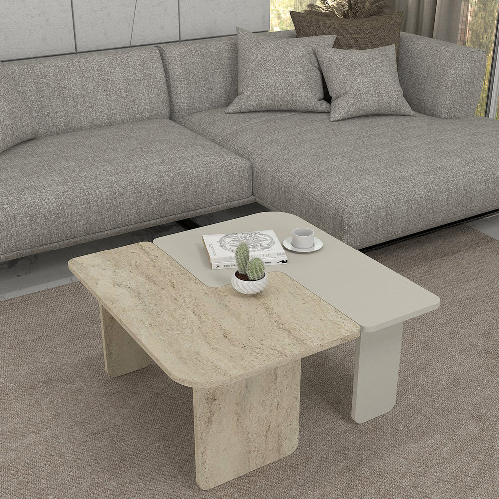 Salontafel Boneksbelt 2 - dlg. Zandsteen- en Travertinkleurig [en.casa] - premiumXL