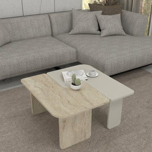 Salontafel Boneksbelt 2-delig travertijn en zandsteen 75x75x38 cm [en.casa] 