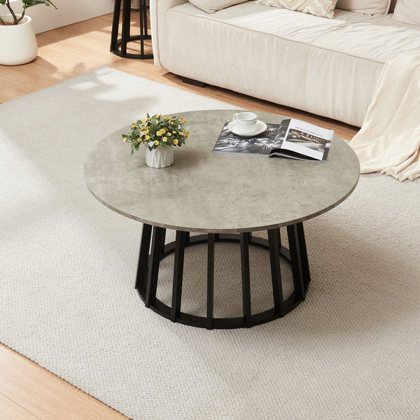 Salontafel Buzzard rond Ø90x45 cm betonkleurig en naturel [en.casa]