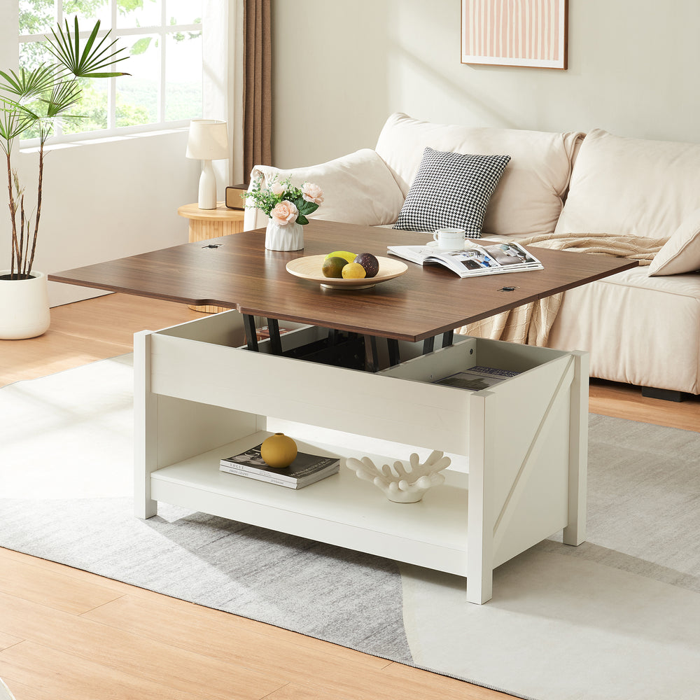 Salontafel Kasama met hefblad en opbergruimte 110x55x54 cm walnootlook/wit [en.casa] - premiumXL