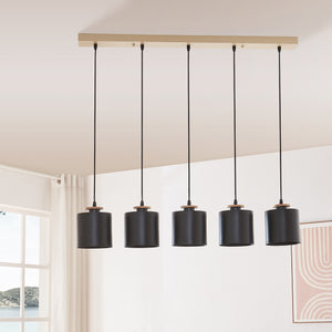 Hanglamp Posdand 5xE27 houtkleurig en zwart lux.pro
