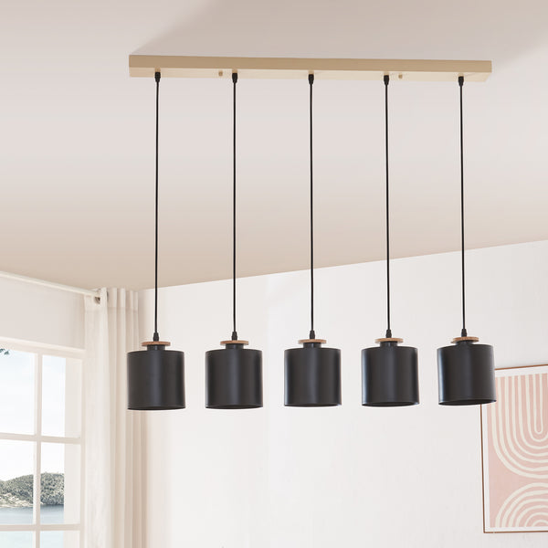 Hanglamp Posdand 5xE27 houtkleurig en zwart lux.pro