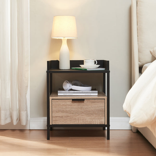 Nachtkastje Belana 51x40x35 cm zwart en eikenkleurig [en.casa]