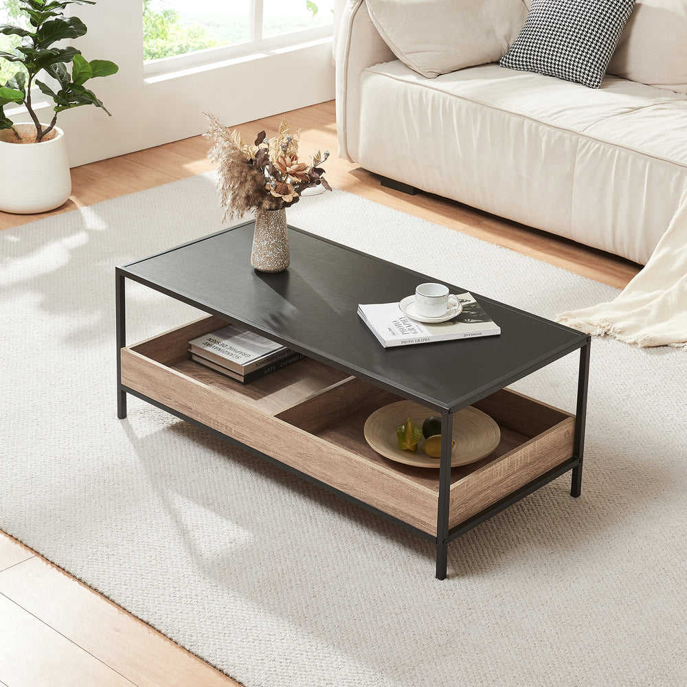 Salontafel Belana 100x48x39 cm Zwart/Eikenlook [en.casa] - premiumXL