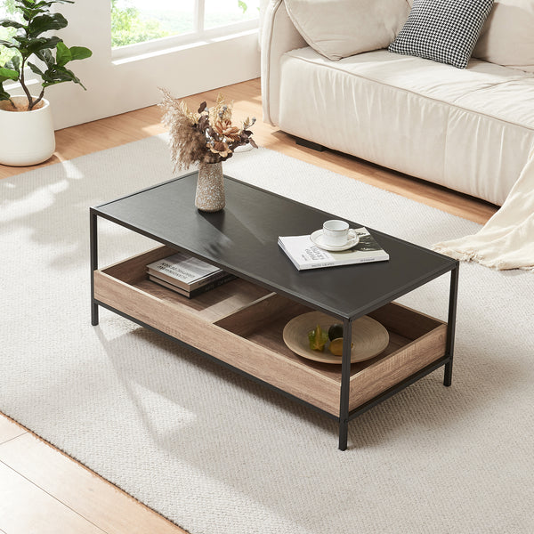 Salontafel Belana 100x48x39 cm zwart en eikenkleurig [en.casa]