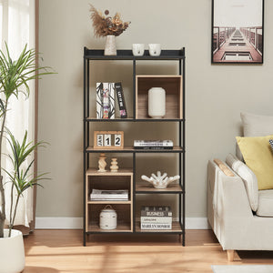 Boekenkast Belana 137x70x33 cm zwart en eikenkleurig [en.casa]