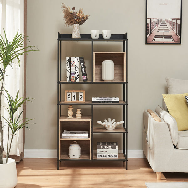 Boekenkast Belana 137x70x33 cm zwart en eikenkleurig [en.casa]