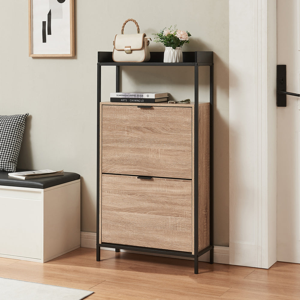 Schuhkipper Belana met 2 kleppen 116x60x24 cm Zwart/Eikenlook [en.casa] - premiumXL