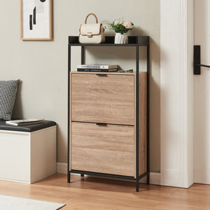 Schoenkast Belana 116x60x24 cm zwart en eikenkleurig [en.casa]