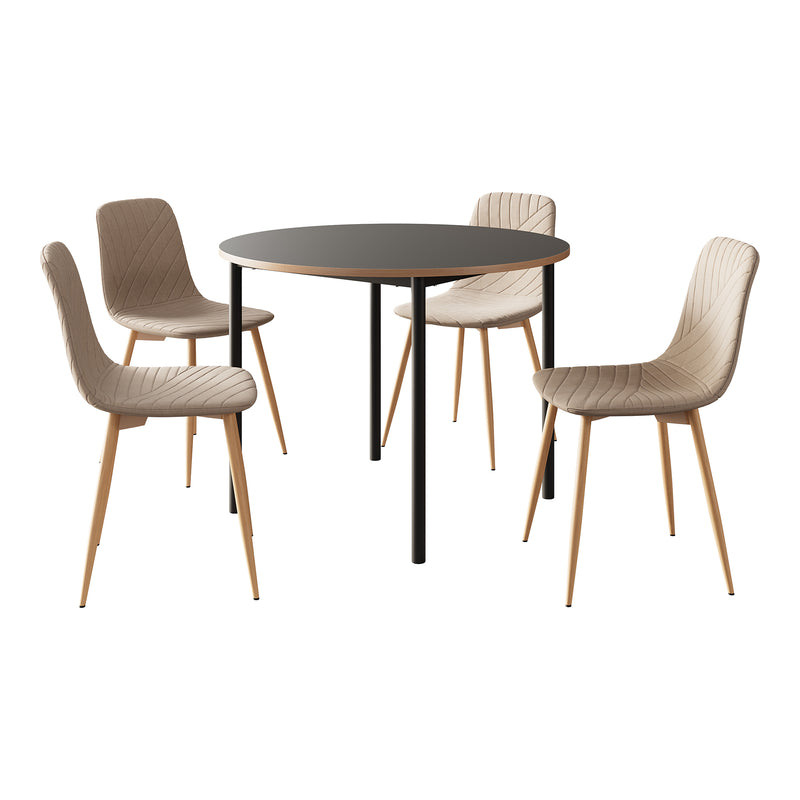 Maatschets Eetkamerset tafel Lindesberg Ø100 cm met stoelen Köfering 5-delig [en.casa]