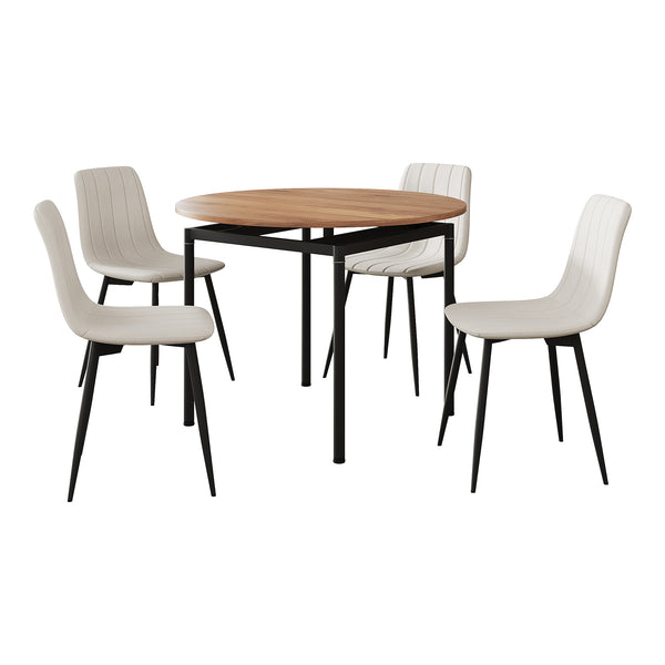 Eetkamerset Hemnes en Elsern 5-delig eikenkleurig en beige [en.casa]