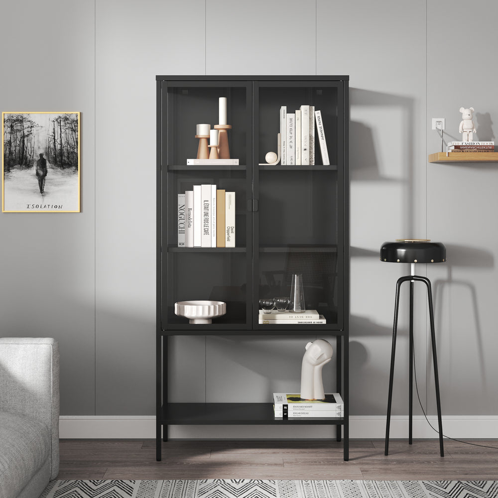 Vitrinekast Borshavisa staal 160x80x35 cm zwart [en.casa]