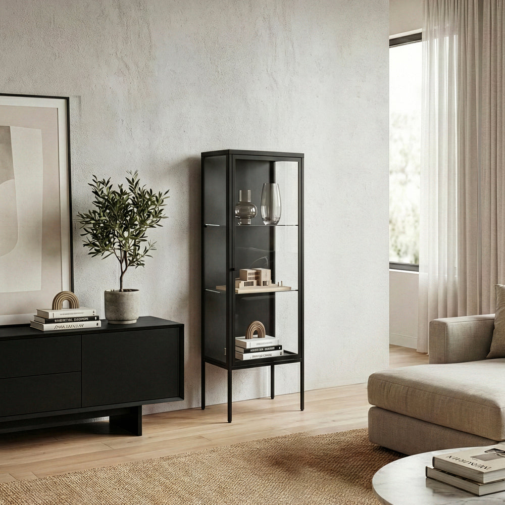 Vitrinekast Borshavisa 116x34x30 cm zwart [en.casa]