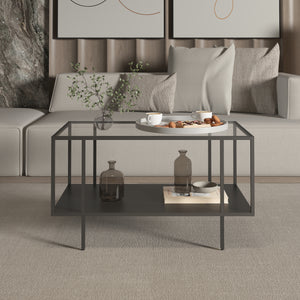 Salontafel Nynna gehard glas 90x50x50 cm zwart [en.casa]