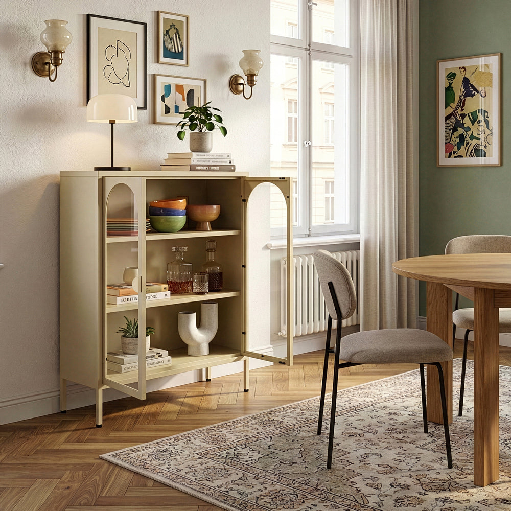 Dressoir Klippestad vitrinekast 95x80x35 cm camel [en.casa]