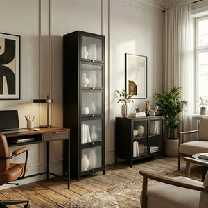 Vitrinekast Ostersund 174x40x35 cm zwart [en.casa]