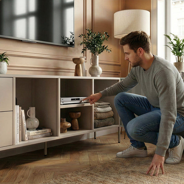 TV meubel Kliri met lades en deur 150x35x58 cm camel [en.casa] 