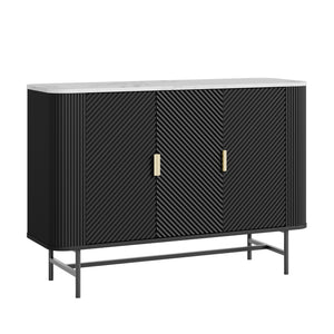 Dressoir Olvehok 110x40x77 cm marmerlook wit en zwart [en.casa] 