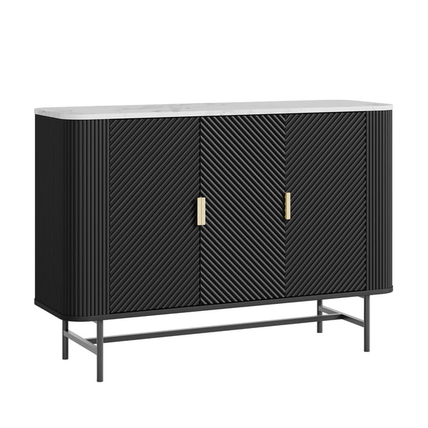 Dressoir Olvehok 110x40x77 cm marmerlook wit en zwart [en.casa] 